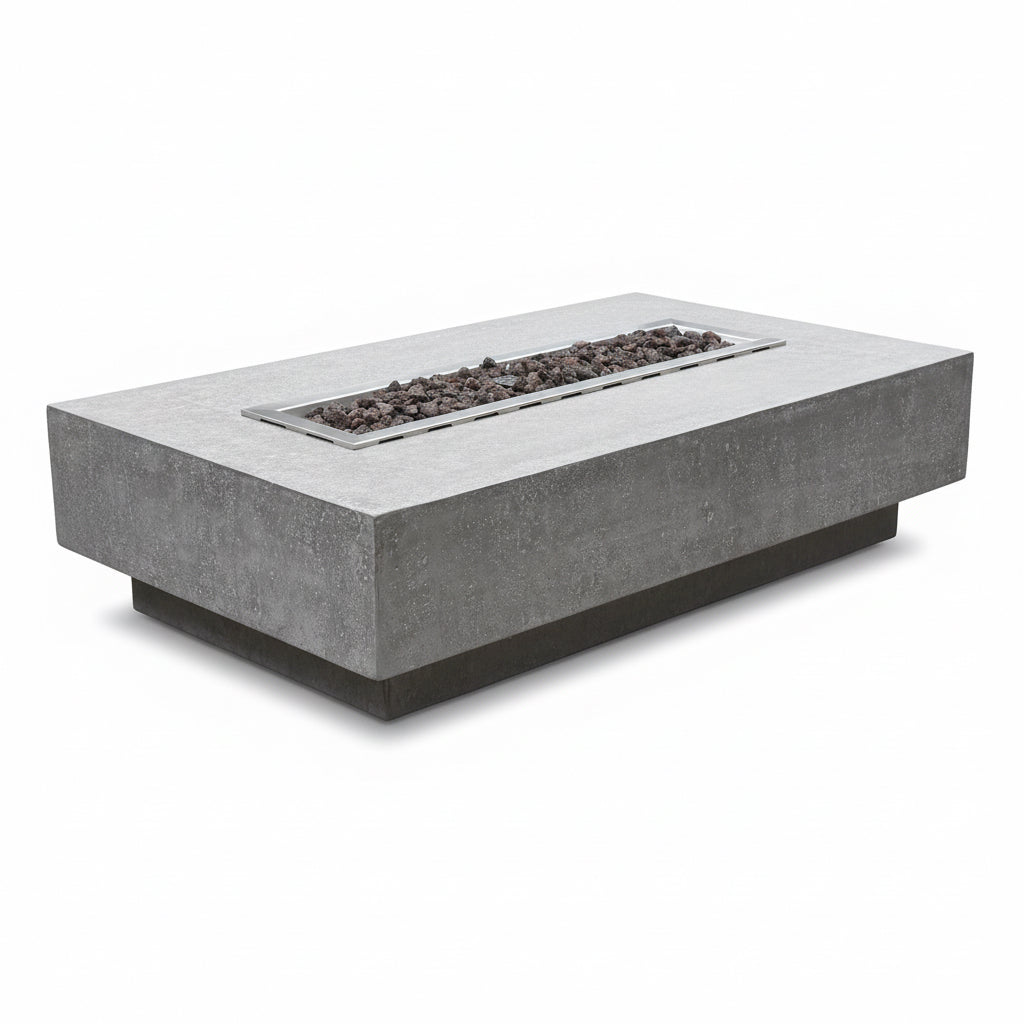 Hampton Fire Table Outdoor Fire Pit 56" X 32" Cast Concrete Firepit Includes Lava Rocks 45,000 Btus Outdoor Fireplace for Patio Furniture Set, Deck, Porch, Outdoor Heater - Liquid Propane