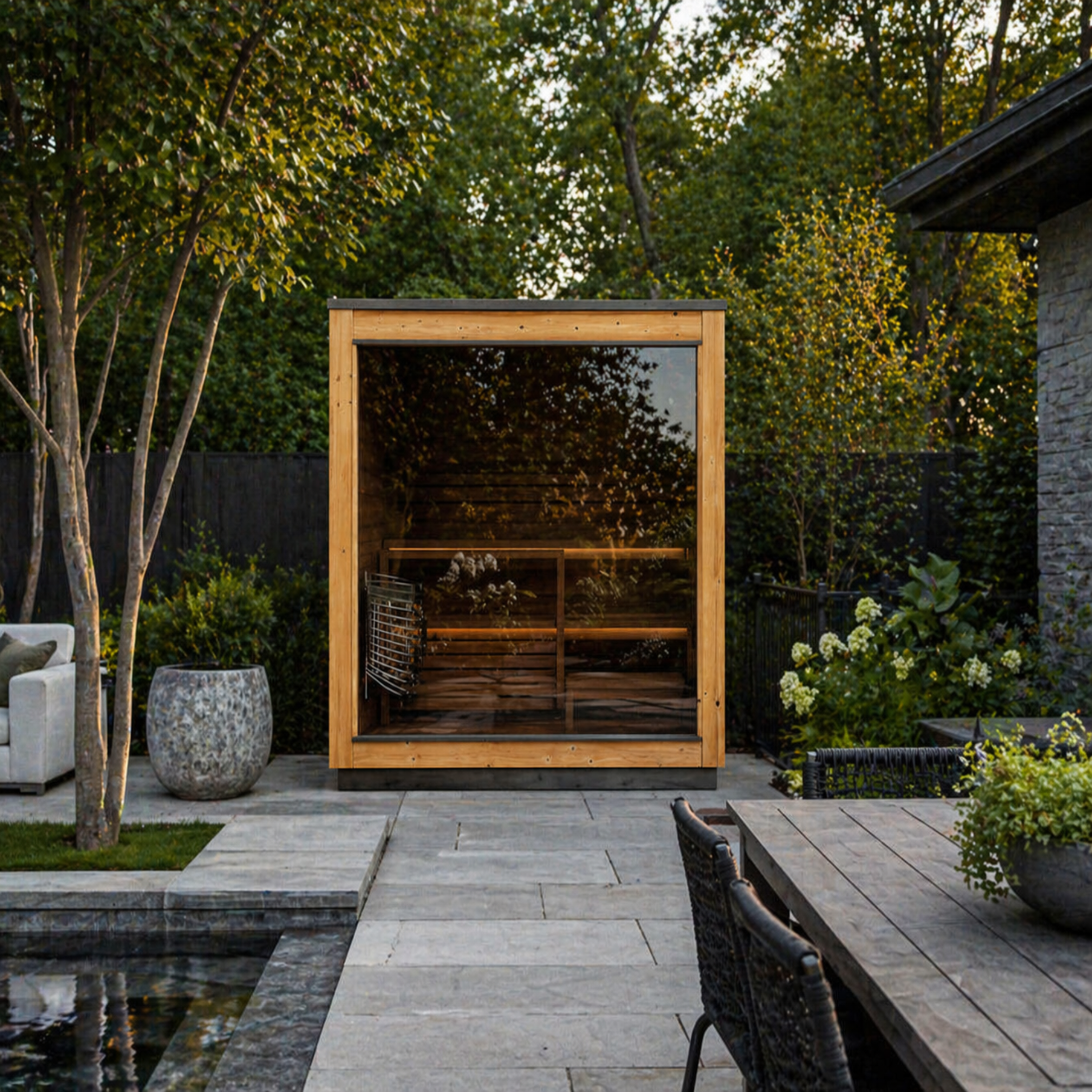 ThermaSol Nordic Dawn™ Premium Outdoor Sauna Cabin (4-Person) — Fully Assembled with Harvia Heater & Insulated Glass