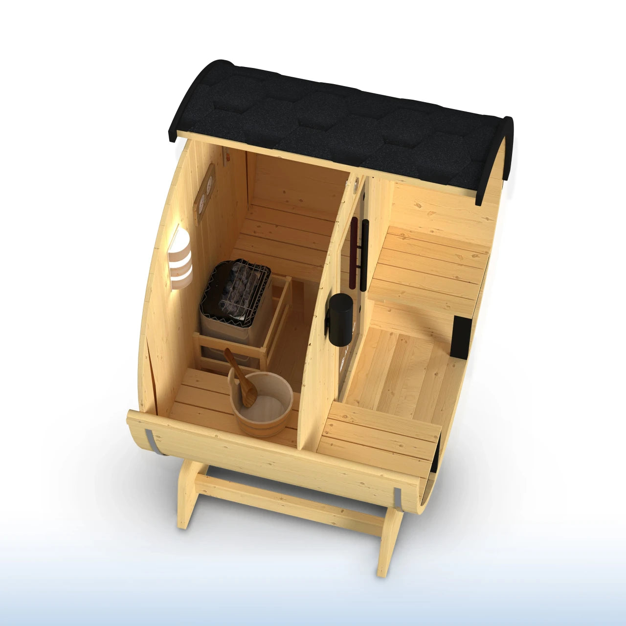 Aleko Celasia White Finland Pine Barrel Sauna with Front Porch Canopy 2-4 Person