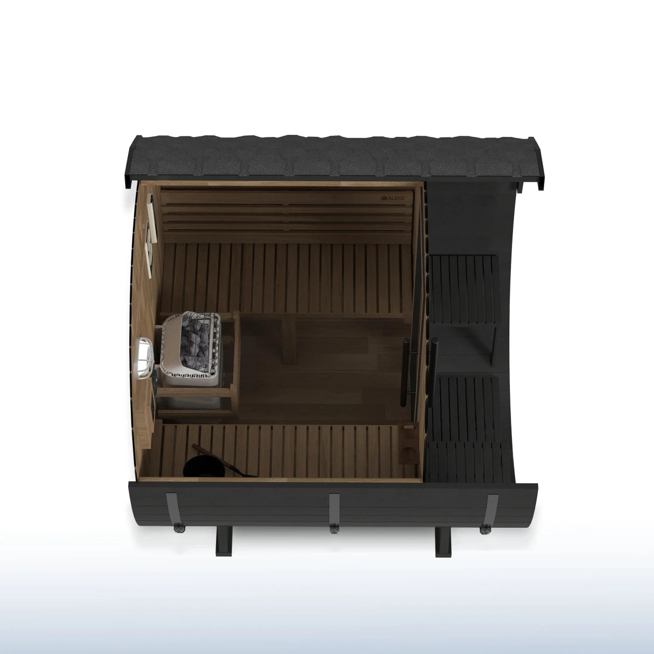 Aleko Aster Barrel Outdoor Sauna with Porch – 3-5 Person