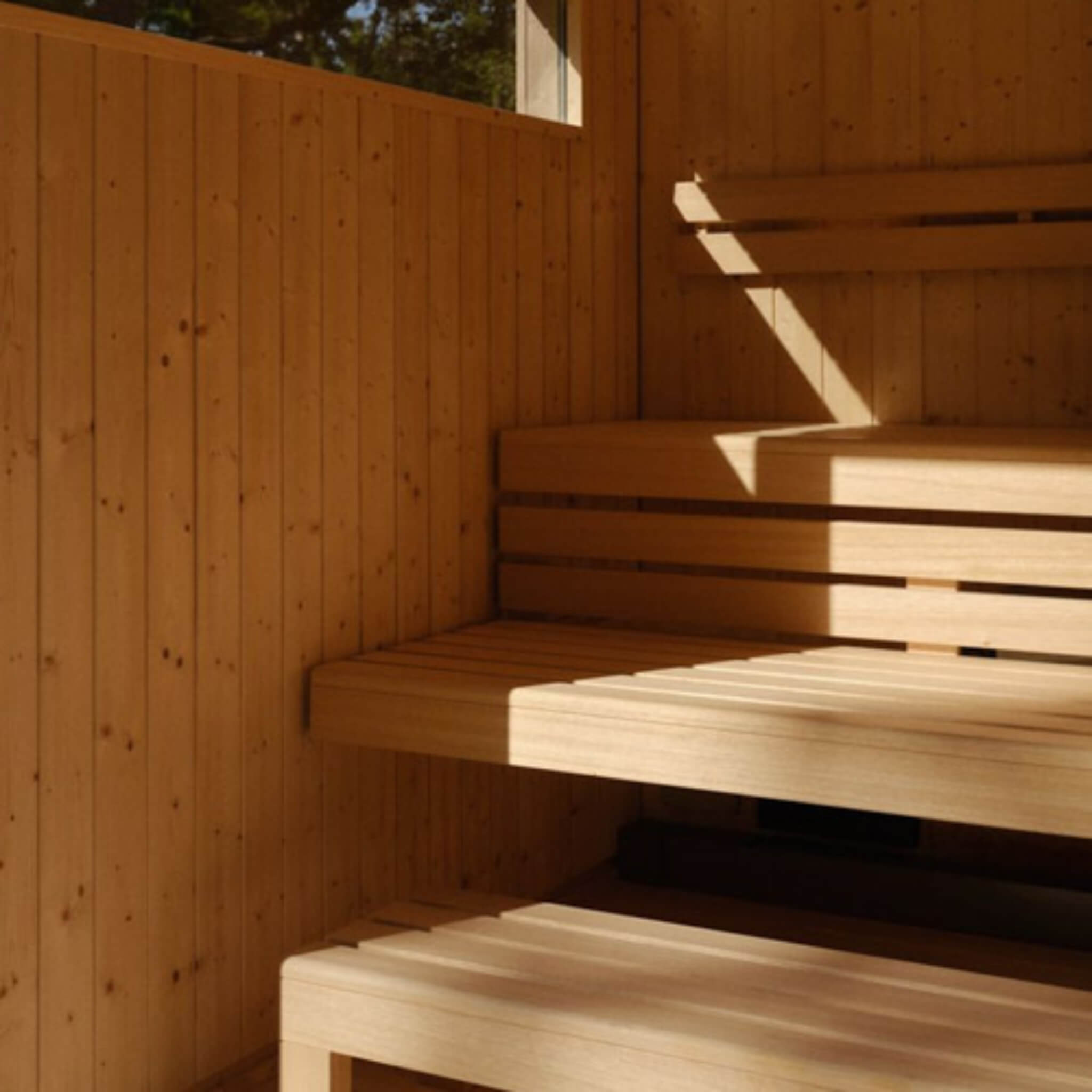 Kohler C2™ Luxury Outdoor Sauna — Weathered Gray Spruce Cabin with FERO Heater (3–6 Person)