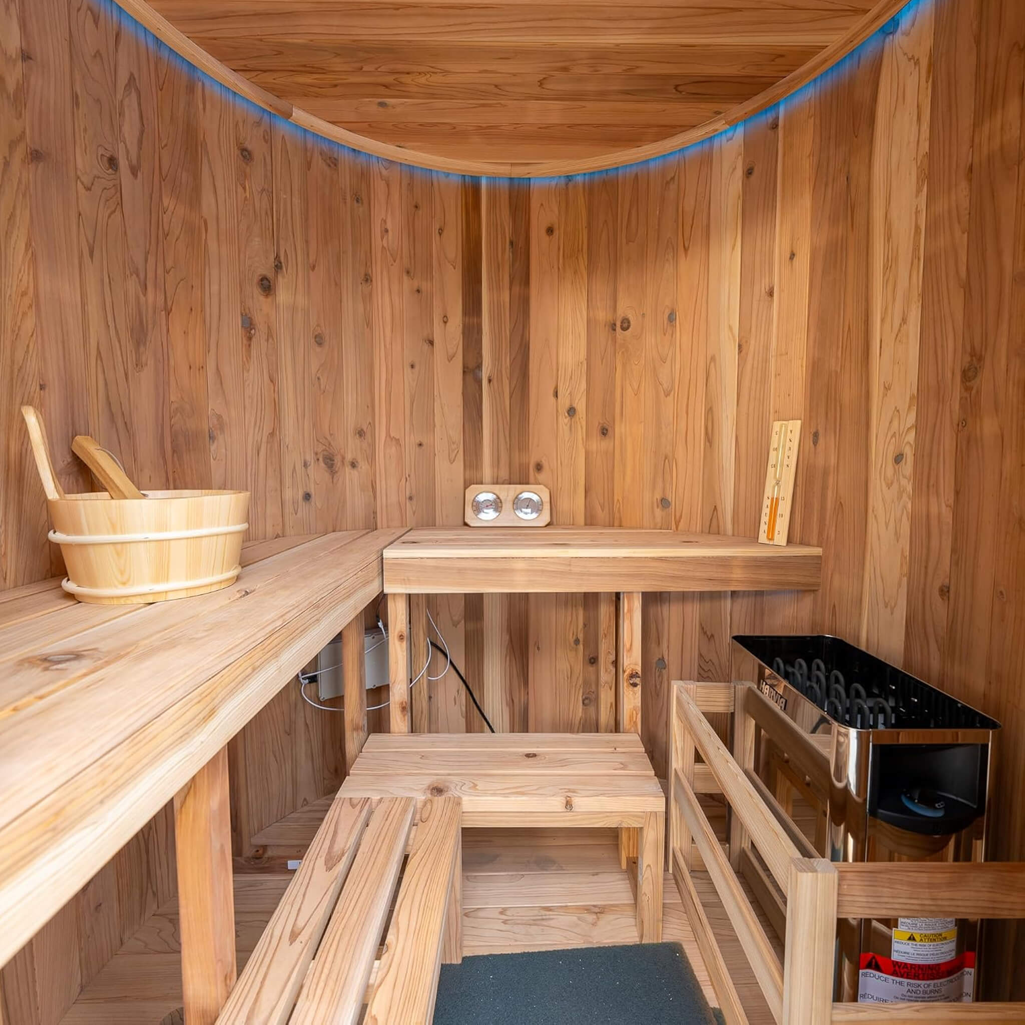 Thermora Barcelona™ Luxury 4-Person Cedar Vertical Barrel Sauna with 6kW Heater & Ambient LED Lighting