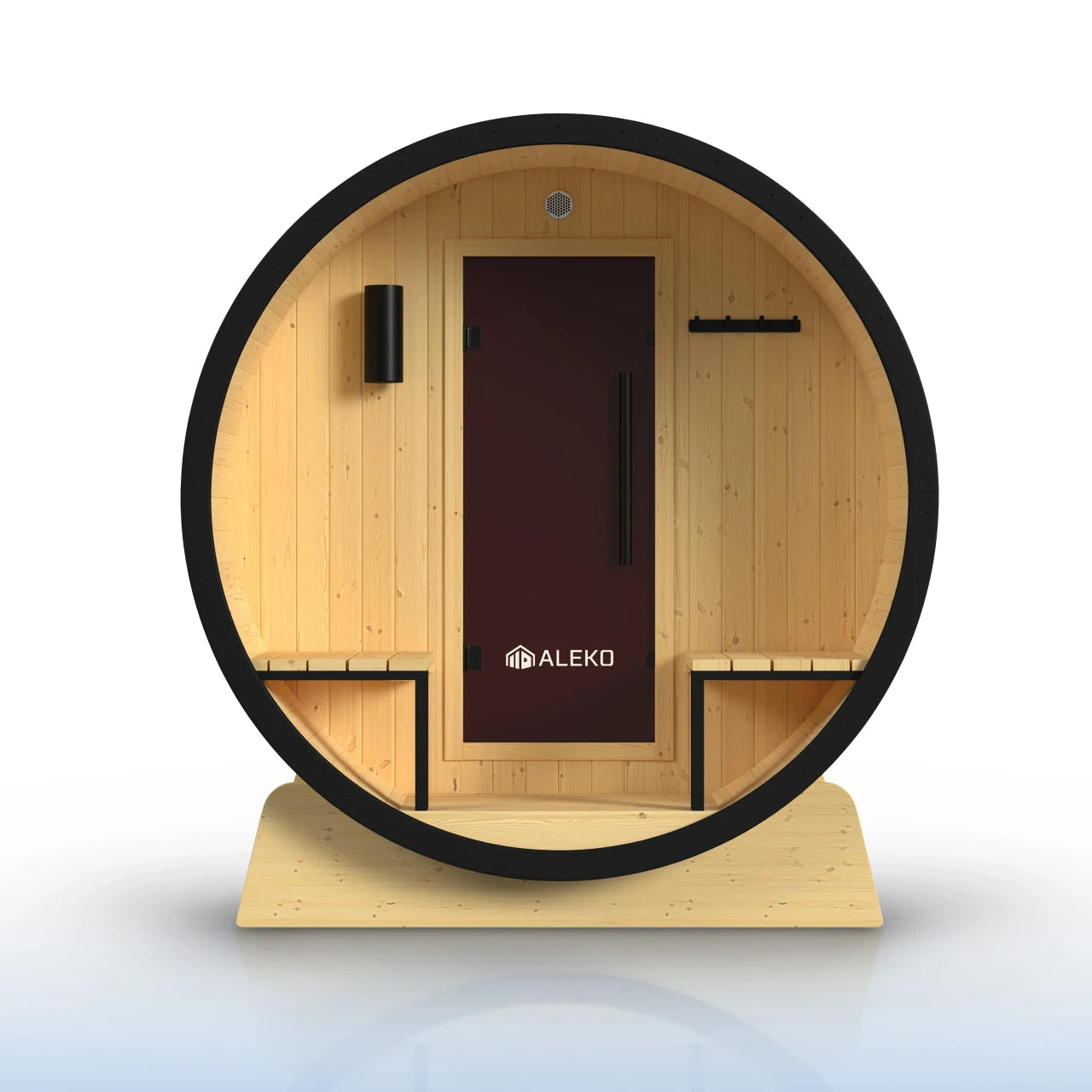 Aleko Celasia White Finland Pine Barrel Sauna with Front Porch Canopy 2-4 Person