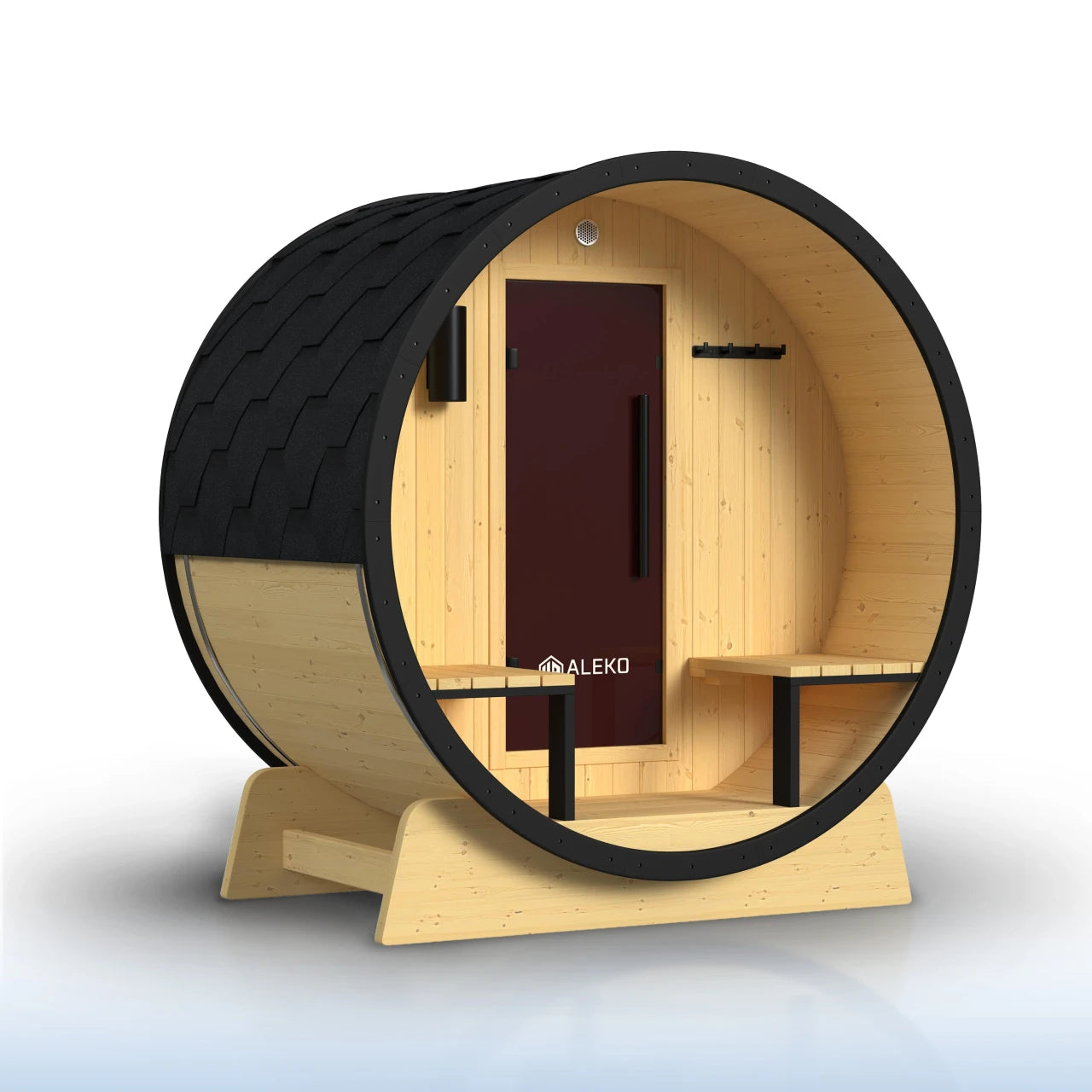 Aleko Celasia White Finland Pine Barrel Sauna with Front Porch Canopy 2-4 Person