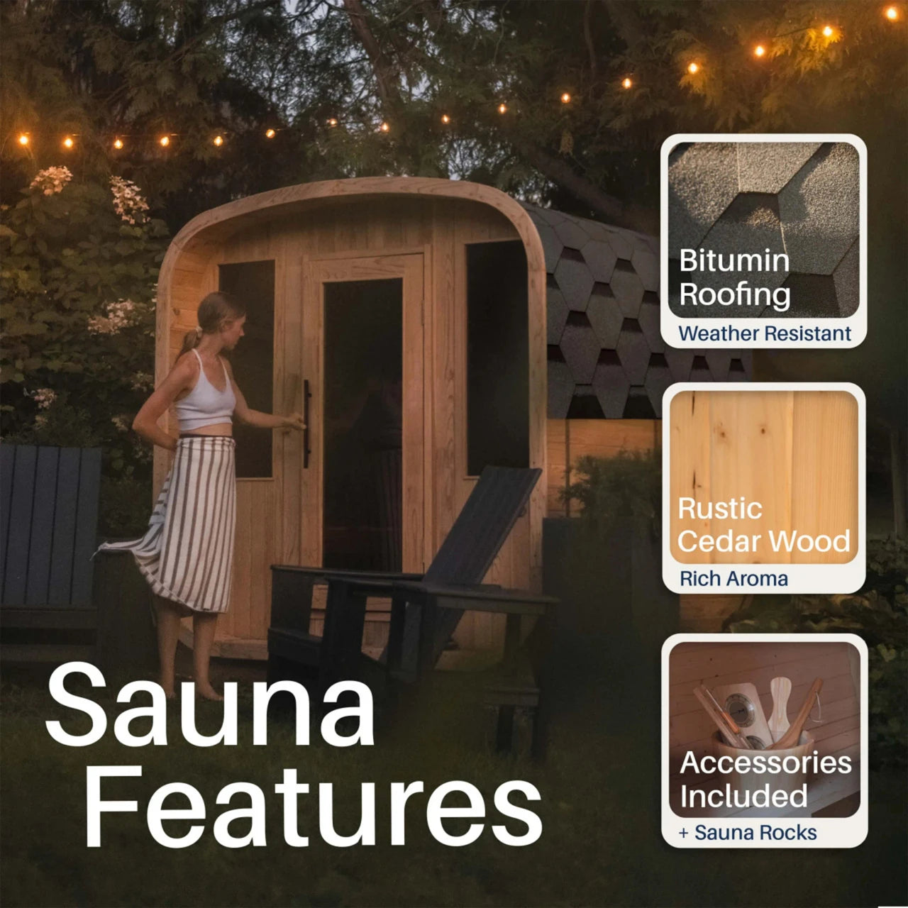 Aleko Arnica Rustic Cedar Square Sauna – 6 Person