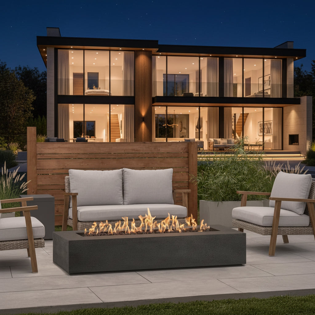 Brookhurst 72 In. W X 12 In. H Outdoor GFRC Liquid Propane Fire Pit in Carbon with Lava Rocks